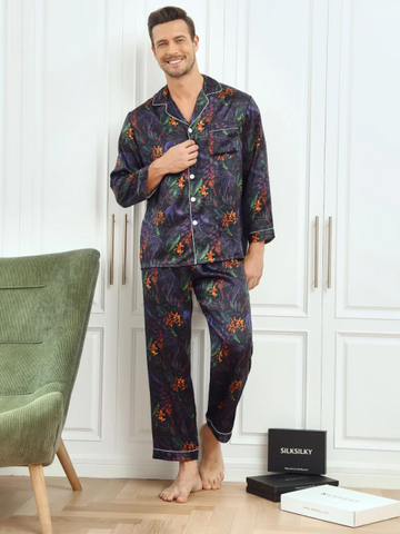 Moerbei Zijde BloeHeren Bedrukt Lapel Heren Pyjamas