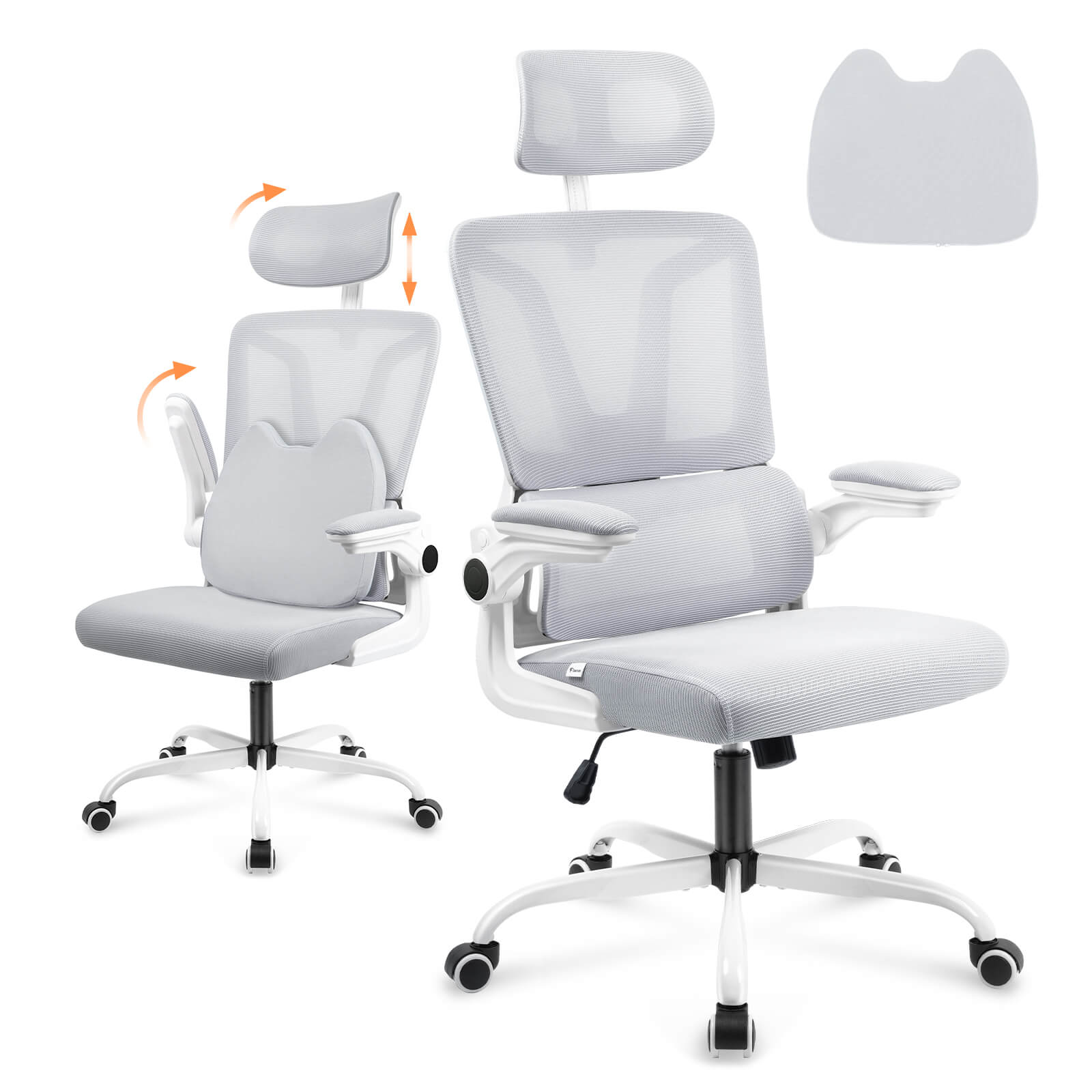 Soontrans Ergonomic Breathable Mesh Office Chair - White Gray