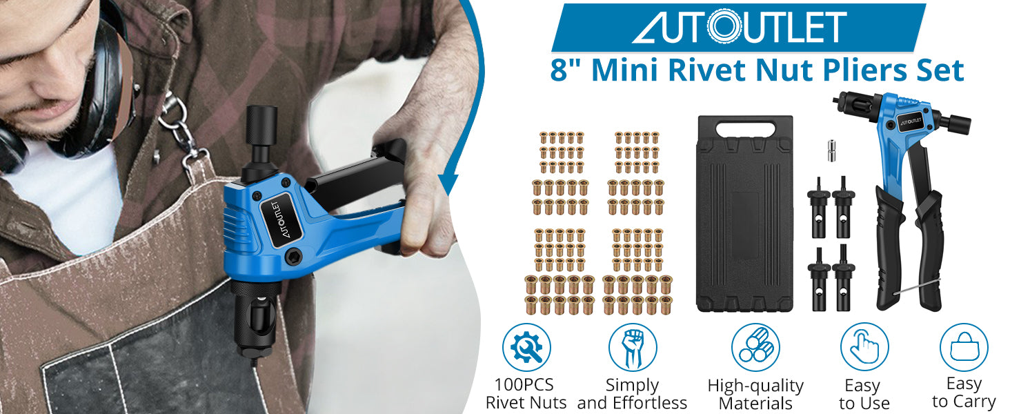 AUTOUTLET 8" RIVET NUT GUN M3 M4 M5,m6,Hand Riveter Rivet Gun Blue