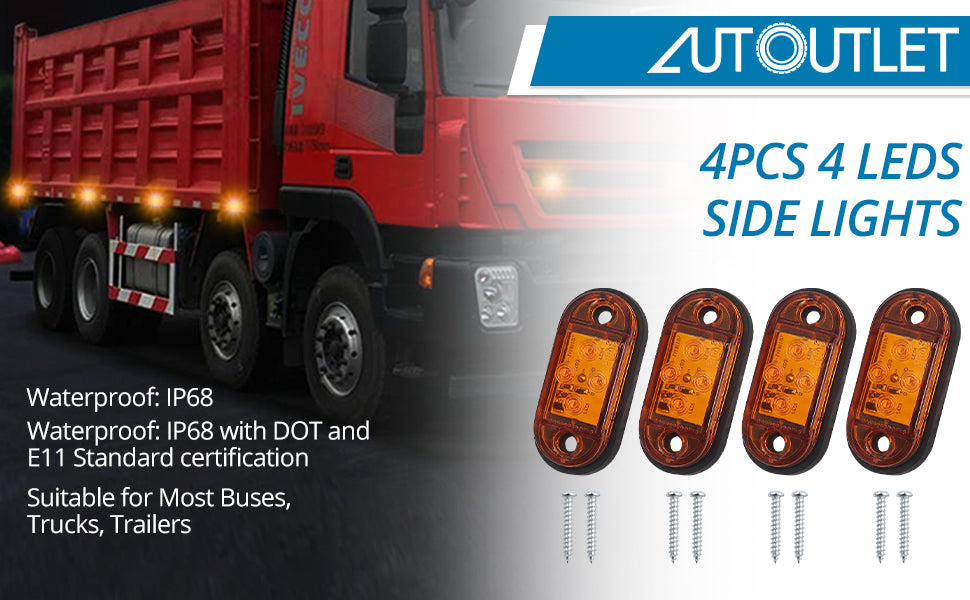 AUTOUTLET 4X Side Lights, 4 LED Side Marker Lights, Universal Position Light 12V 24V