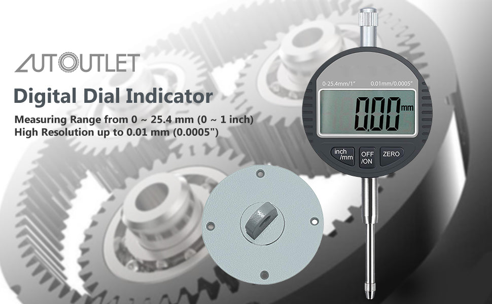 AUTOUTLET Digital Dial Indicator Probe 0.01mm/0.0005'' Range DTI Gauge Dial Test Indicator 25.4mm/1'' High-precision Measurement Industrial Indicators