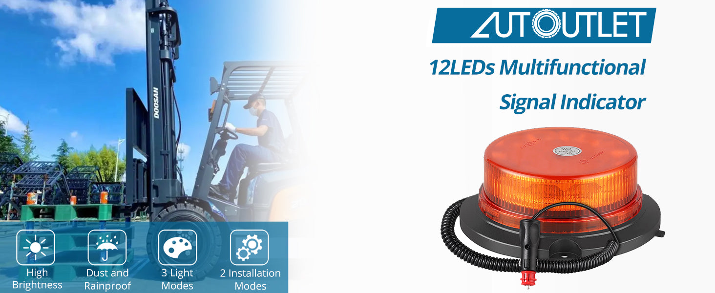 AUTOUTLET 12 LED Strobe Beacon Car Amber Warning Light 10V-30V