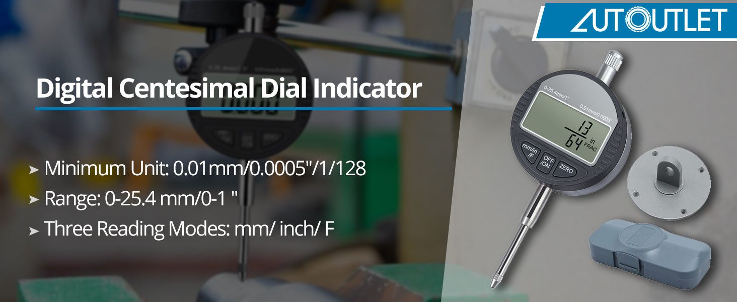 AUTOUTLET DTI Digital Dial Indicator 0.01/0.0005''/1/128” Digital Probe Indicator