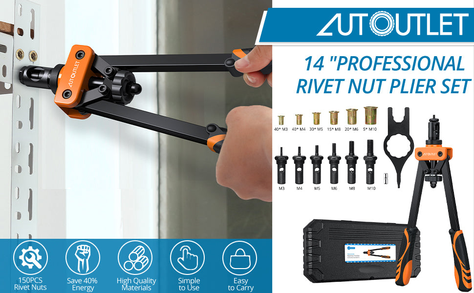 AUTOUTLET 14" Professional Rivet Pliers Set (Orange)
