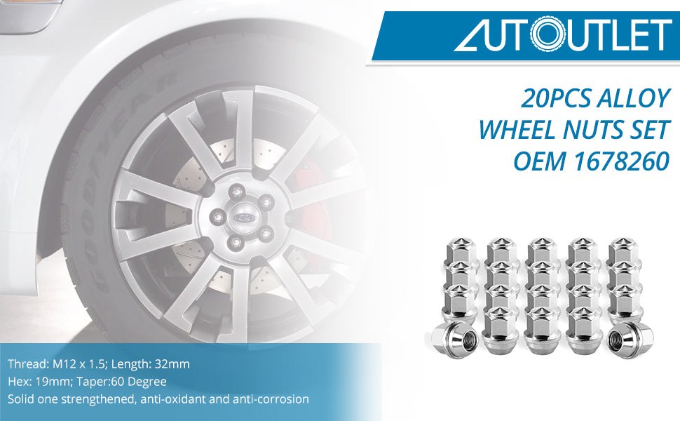 AUTOUTLET Alloy Wheel Nuts Set M12 x 1.5 Nuts Taper 19mm(3/4 inch)