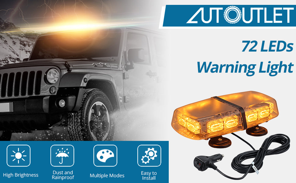 AUTOUTLET 12/24V IP65 72 LEDs Magnetic Emergency Bar Recovery Warning Strobe Light