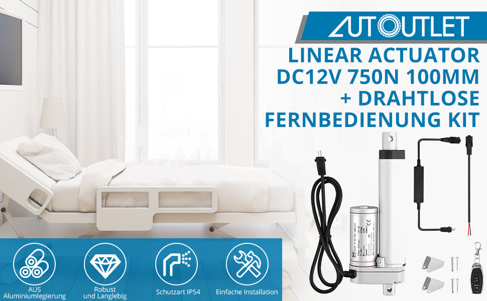 Linear Actuator DC 12 V 750 N 100 mm + Wireless Remote Control Kit