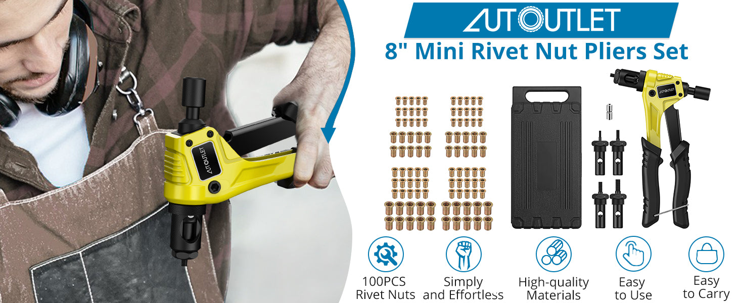 AUTOUTLET 8" RIVET NUT GUN M3 M4 M5,m6,Hand Riveter Rivet Gun Yellow
