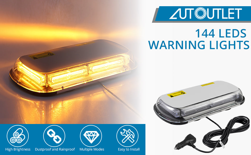 AUTOUTLET 12/24V IP67 144 LEDs Strong 4-PIN Magnet Magnetic Emergency