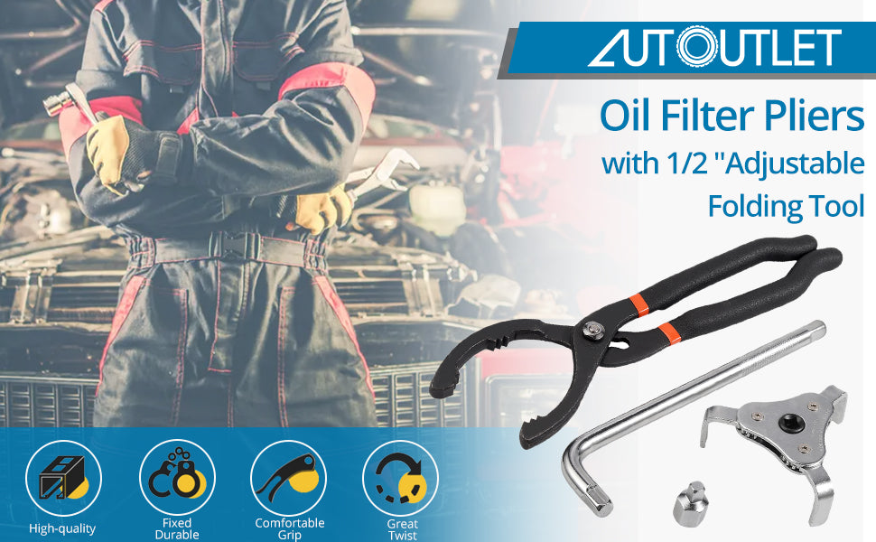 AUTOUTLET 12 Inch Oil Filter Pliers and Universal Adjustable Oil Filter