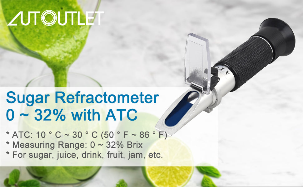 AUTOUTLET Brix Sugar 0-32% Refractometer with ATC, Plastic Drop