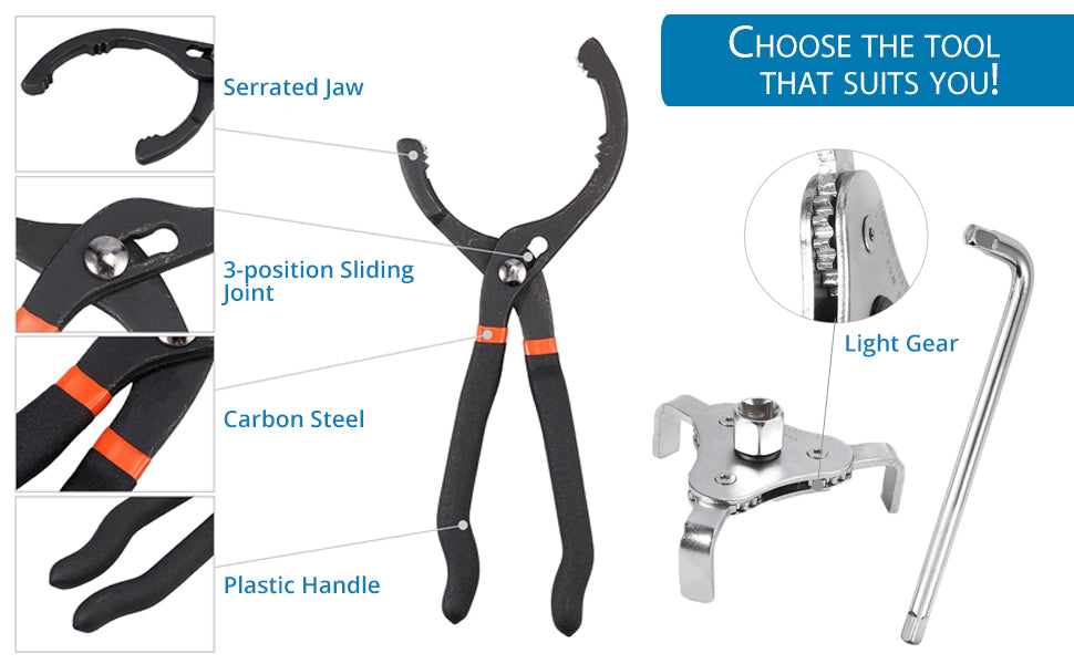 AUTOUTLET 12 Inch Oil Filter Pliers and Universal Adjustable Oil Filter
