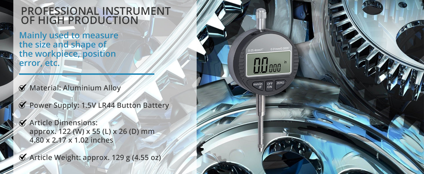 AUTOUTLET DTI Digital Dial Indicator 0.01/0.0005''/1/128” Digital Probe Indicator