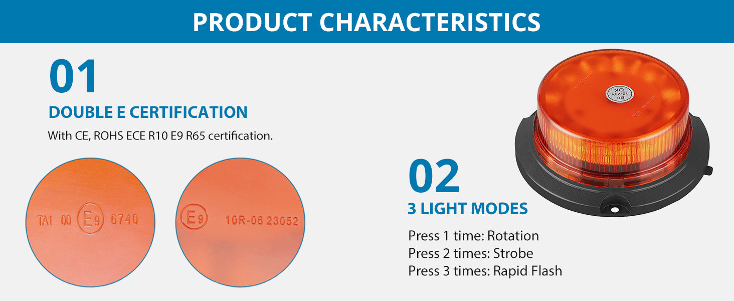 AUTOUTLET 12 LED Strobe Beacon Car Amber Warning Light 10V-30V