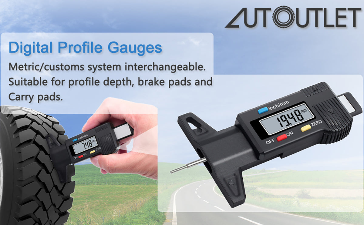 AUTOUTLET Digital Tyre Depth Gauge Tread Checker Motorbike