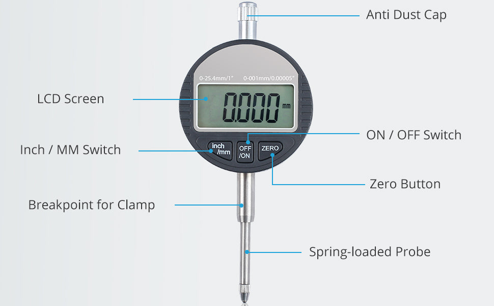 AUTOUTLET Digital Dial Indicator Probe 0.001mm/0.00005'' Range