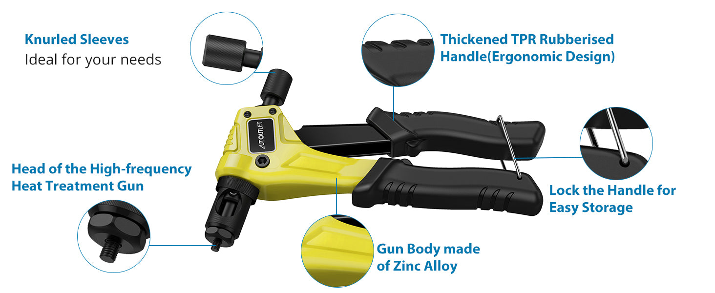 AUTOUTLET 8" RIVET NUT GUN M3 M4 M5,m6,Hand Riveter Rivet Gun Yellow