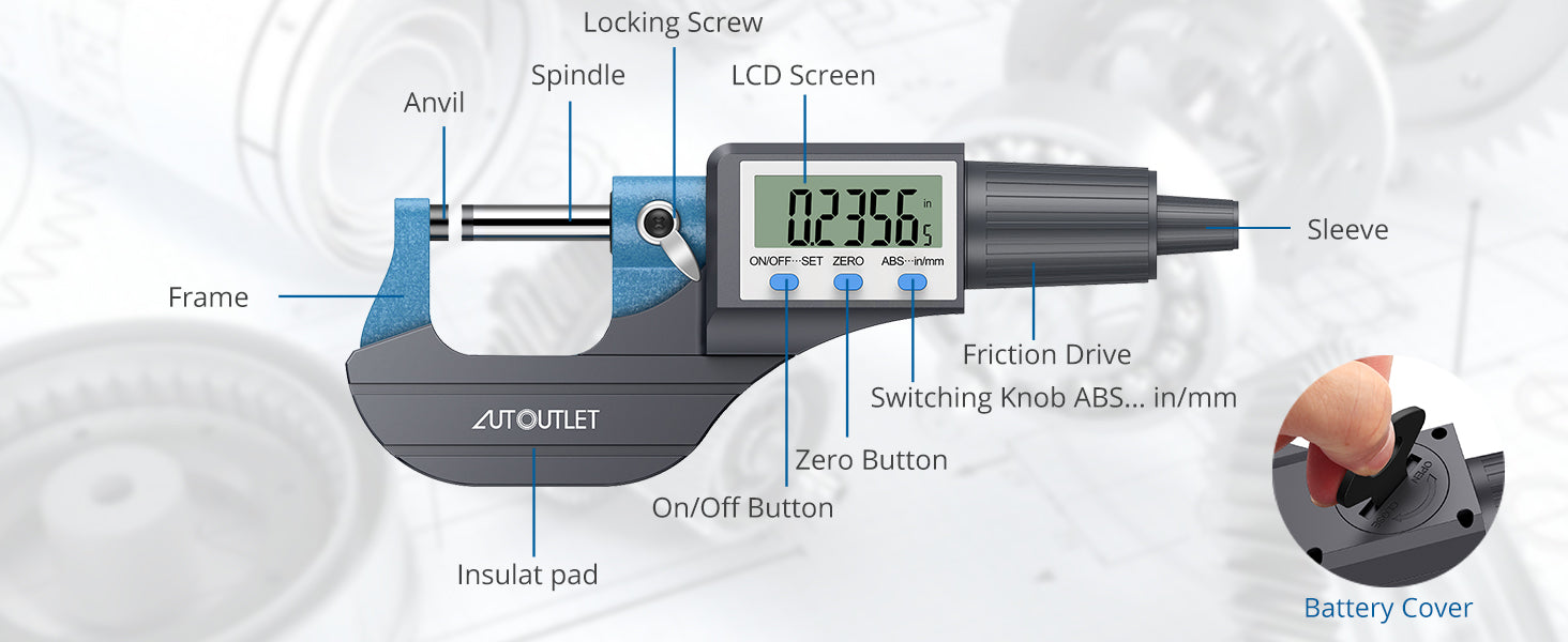 AUTOUTLET 0~25mm Electronic LCD Digital Display Outside Micrometer