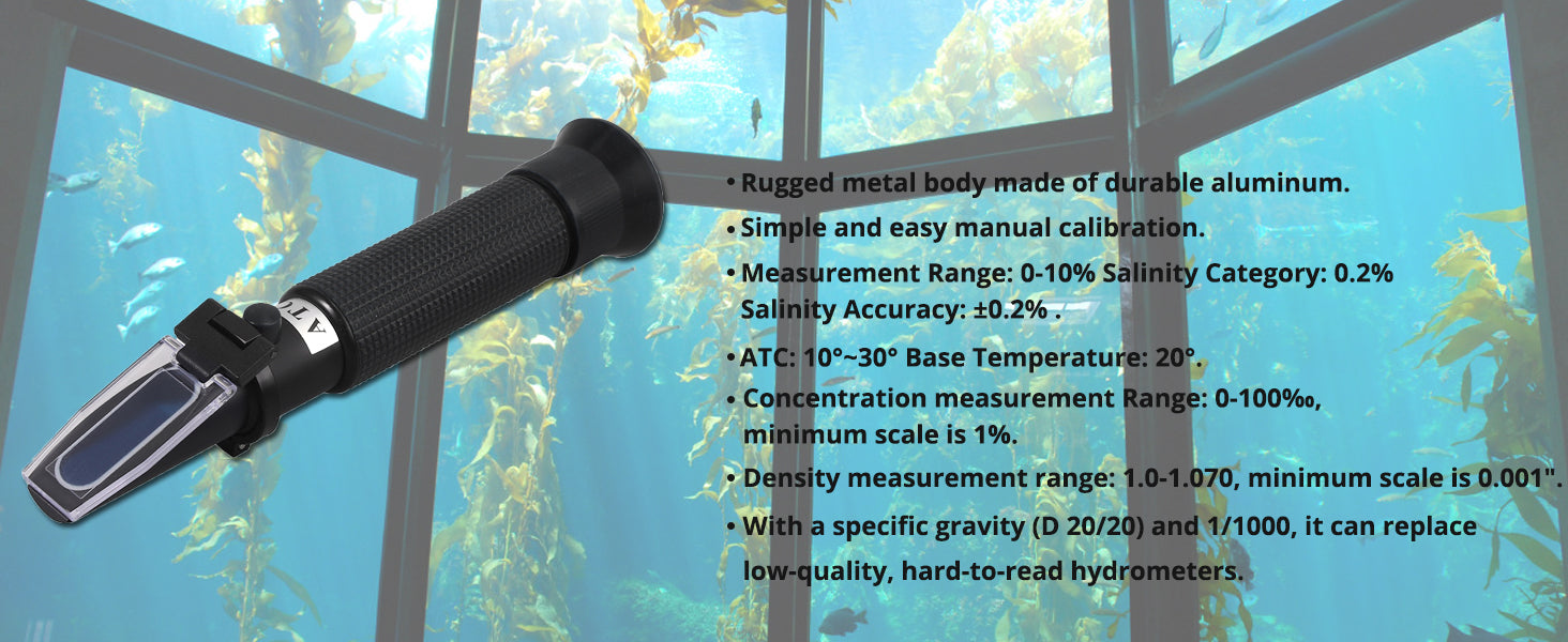 AUTOUTLET Salinity Refractometer for Aquarium Salinity Tester with ATC and Dual Scale 0-100‰
