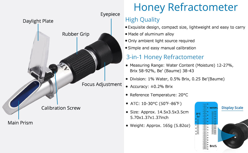 AUTOUTLET Honey Baume Refractometer, 58-90% Brix Scale & 12-27% Honey Water Moisture