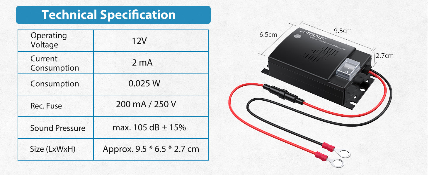AUTOUTLET Marderschreck Car, Ultrasonic Tones Marten Defense Marten Protection Vehicle Accessories