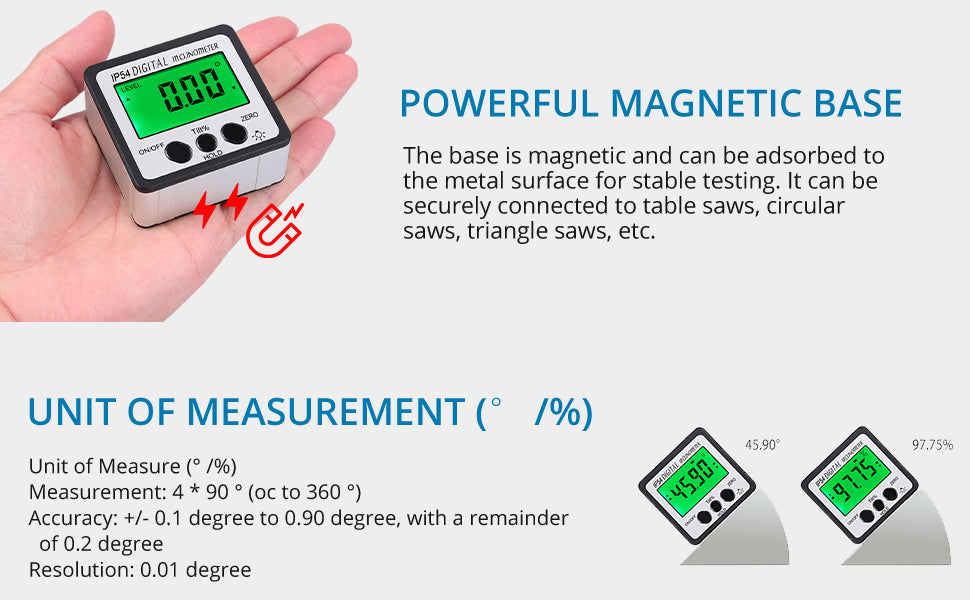 AUTOUTLET Digital Inclinometer Protractor 4x90°Level Box Angle Finder Green