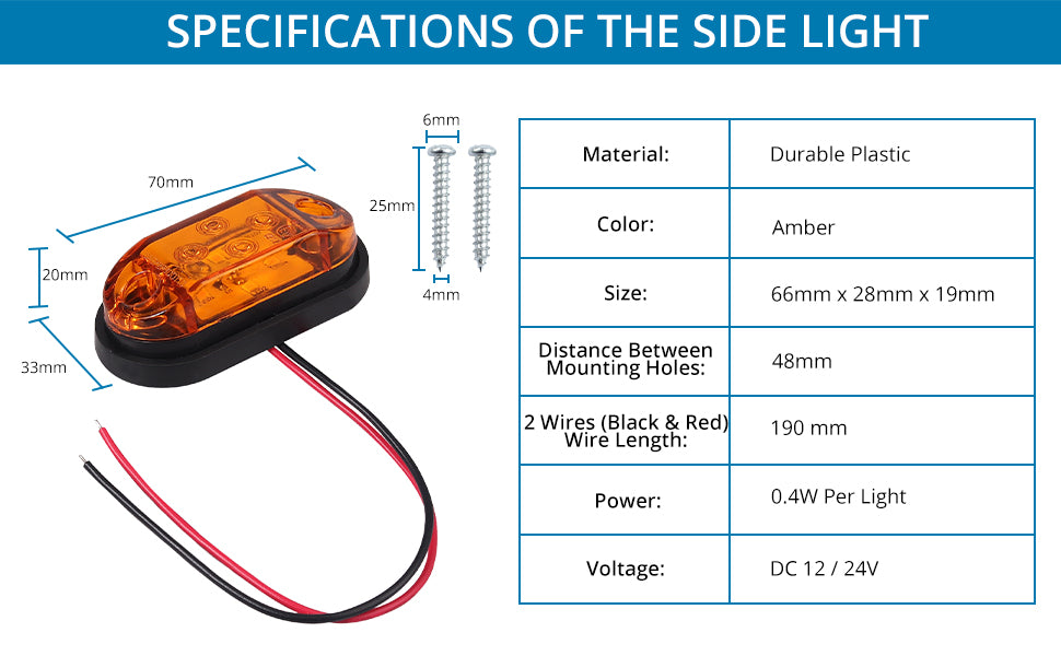 AUTOUTLET 4X Side Lights, 4 LED Side Marker Lights, Universal Position Light 12V 24V