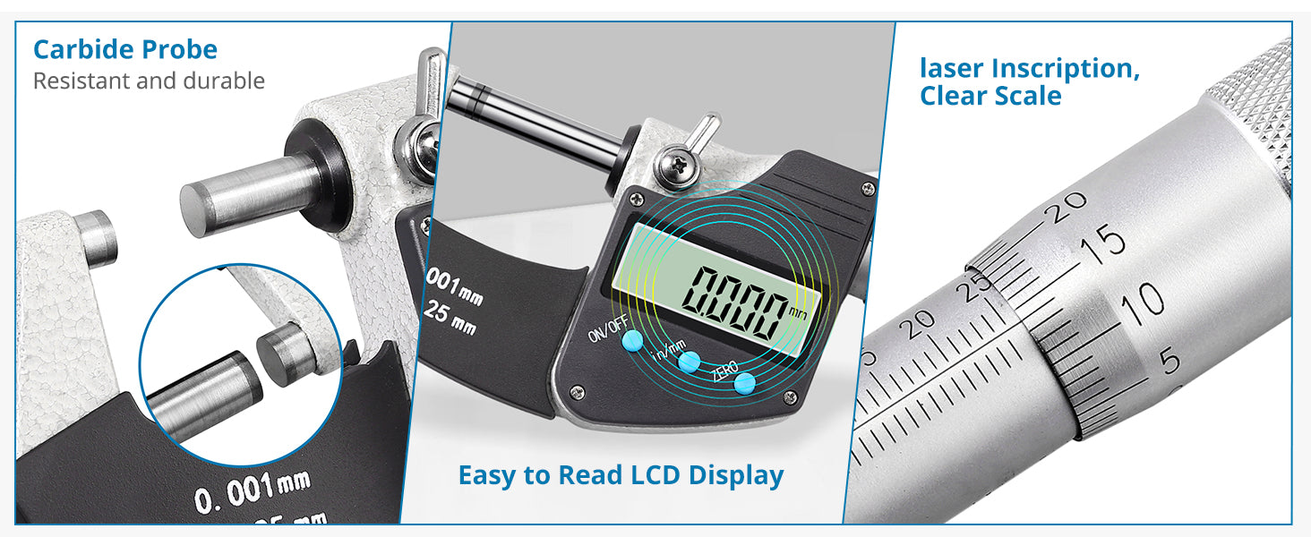 AUTOUTLET Micrometer Digital Outside Micrometer 0-25mm/ 0.001mm(0.00005")