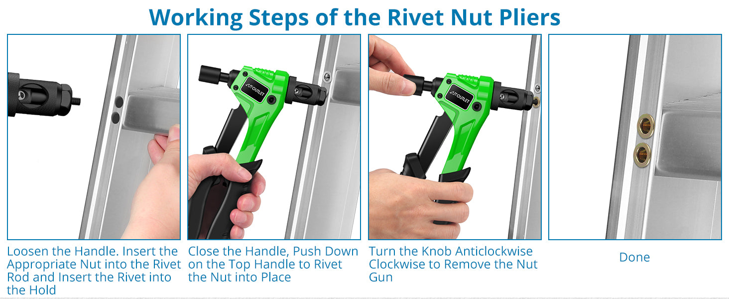 AUTOUTLET 8" Rivet Nut Gun with Replaceable Nozzles M3 M4 M5 M6 Green Black
