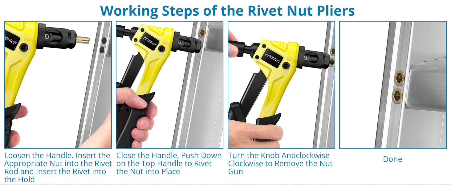 AUTOUTLET 8" RIVET NUT GUN M3 M4 M5,m6,Hand Riveter Rivet Gun Yellow