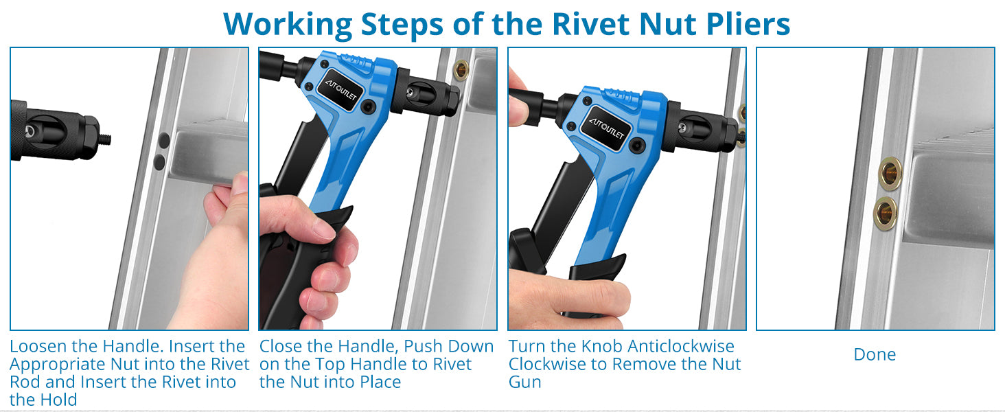 AUTOUTLET 8" RIVET NUT GUN M3 M4 M5,m6,Hand Riveter Rivet Gun Blue