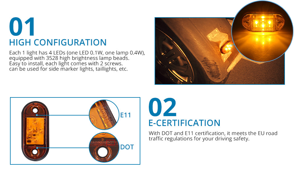 AUTOUTLET 4X Side Lights, 4 LED Side Marker Lights, Universal Position Light 12V 24V