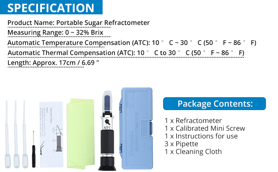 AUTOUTLET Brix Sugar 0-32% Refractometer with ATC, Plastic Drop