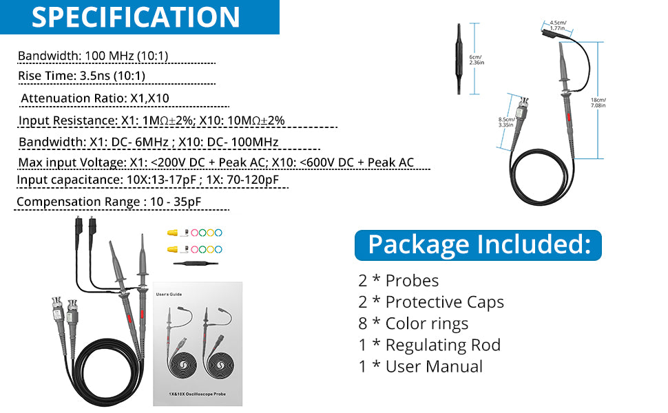 AUTOUTLET P6100 100MHz X10 Range Oscilloscope Clip Probes