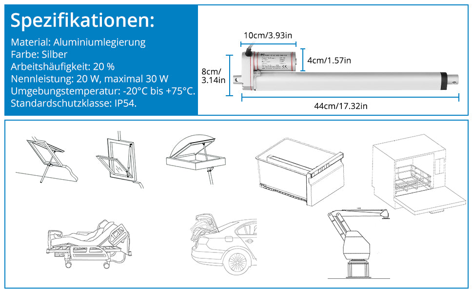 AUTOUTLET Linear Motor Adjustment Drive Gate Opener Linear DC 12V 750N 300mm