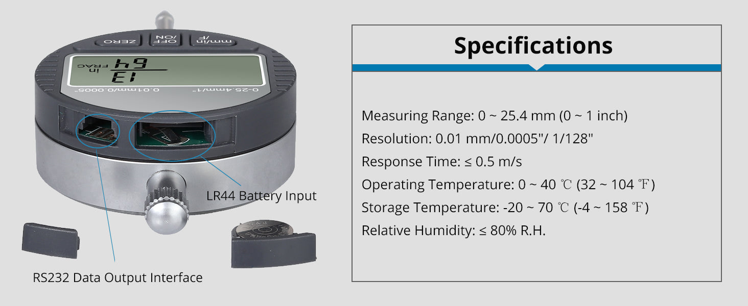 AUTOUTLET DTI Digital Dial Indicator 0.01/0.0005''/1/128” Digital Probe Indicator