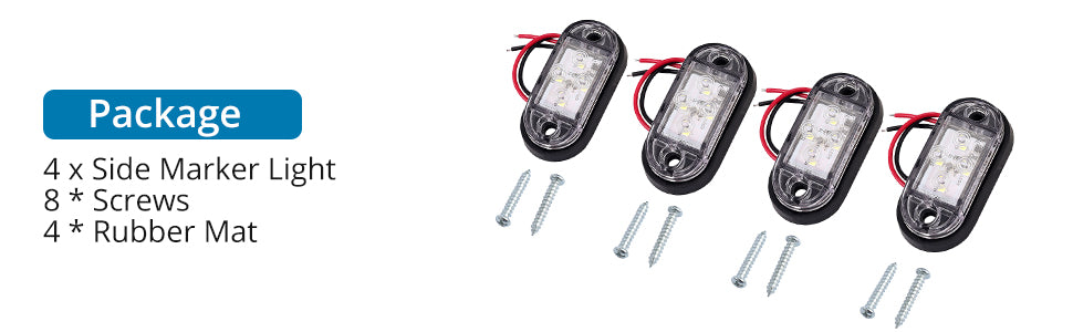 AUTOUTLET 4 Pcs White 12V 24v 4Led Rear Tail Side Marker Lights Lamps