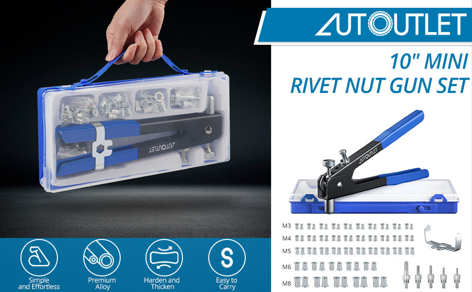 AUTOUTLET 86PCS Threaded Nut Rivet Tool Riveter Rivnut Nutsert Gun