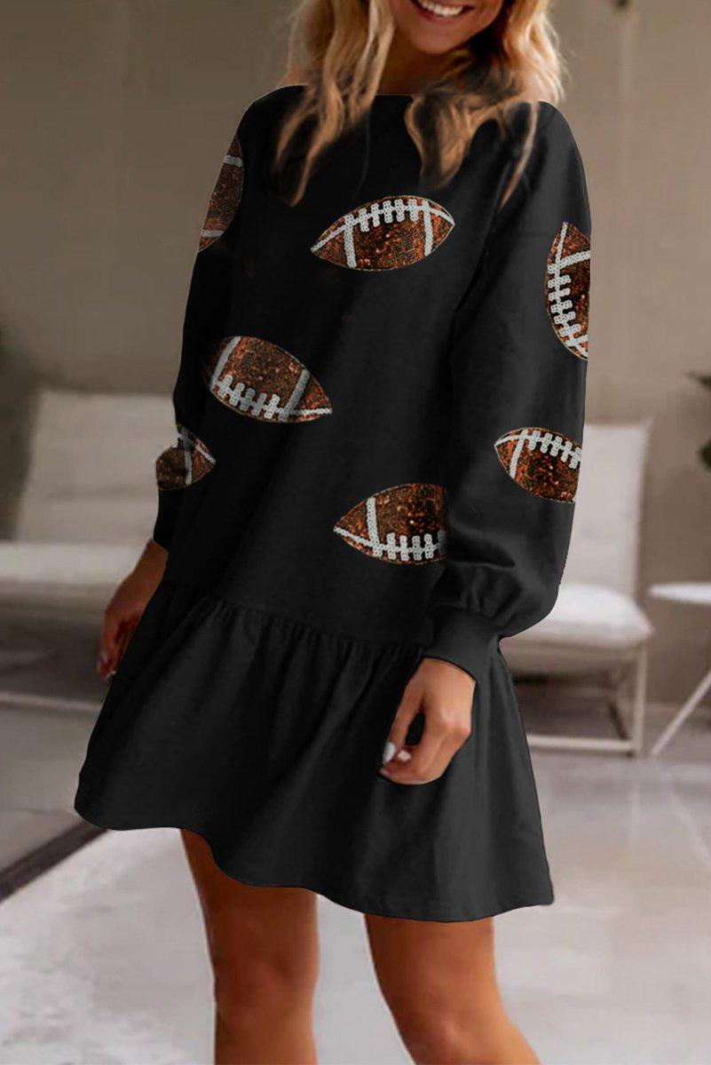 Black Sequin Game Day Football Rugby Ruffled Dress