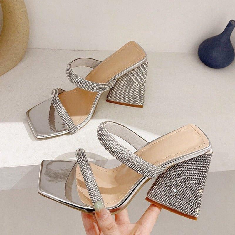 Glitter Rhinestones Triangle Heel Sandals