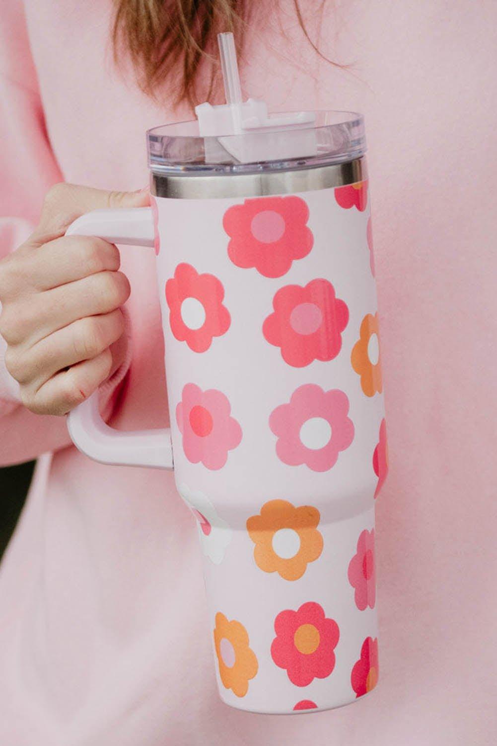 Multicolor Flower Handled Stainless Cup