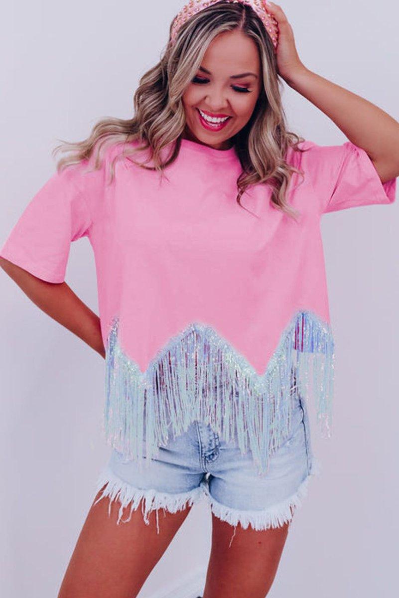Pink Fringy Sparkle Crop Top