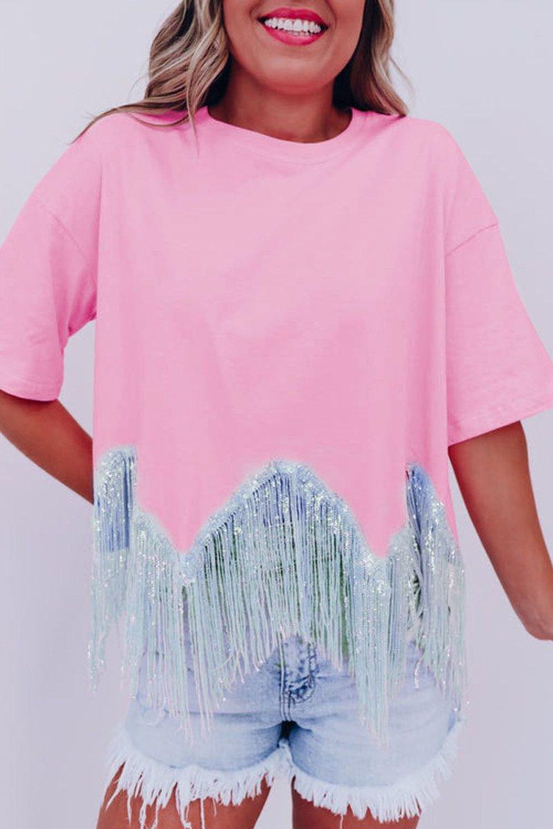 Pink Fringy Sparkle Crop Top