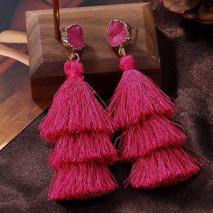 Silk Tassel Bohemian Layer Long Earrings