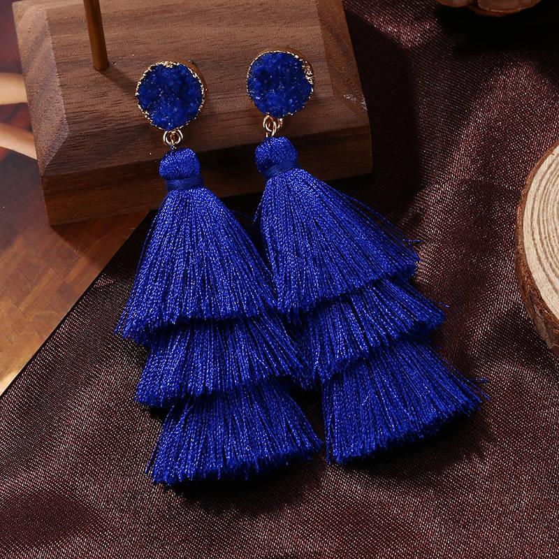 Silk Tassel Bohemian Layer Long Earrings