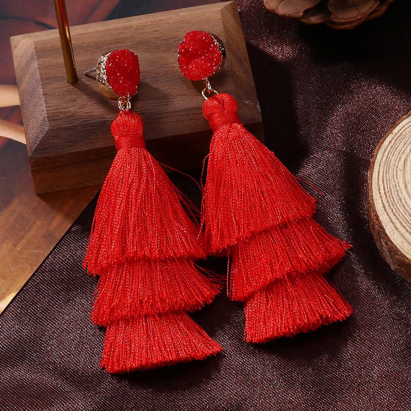 Silk Tassel Bohemian Layer Long Earrings