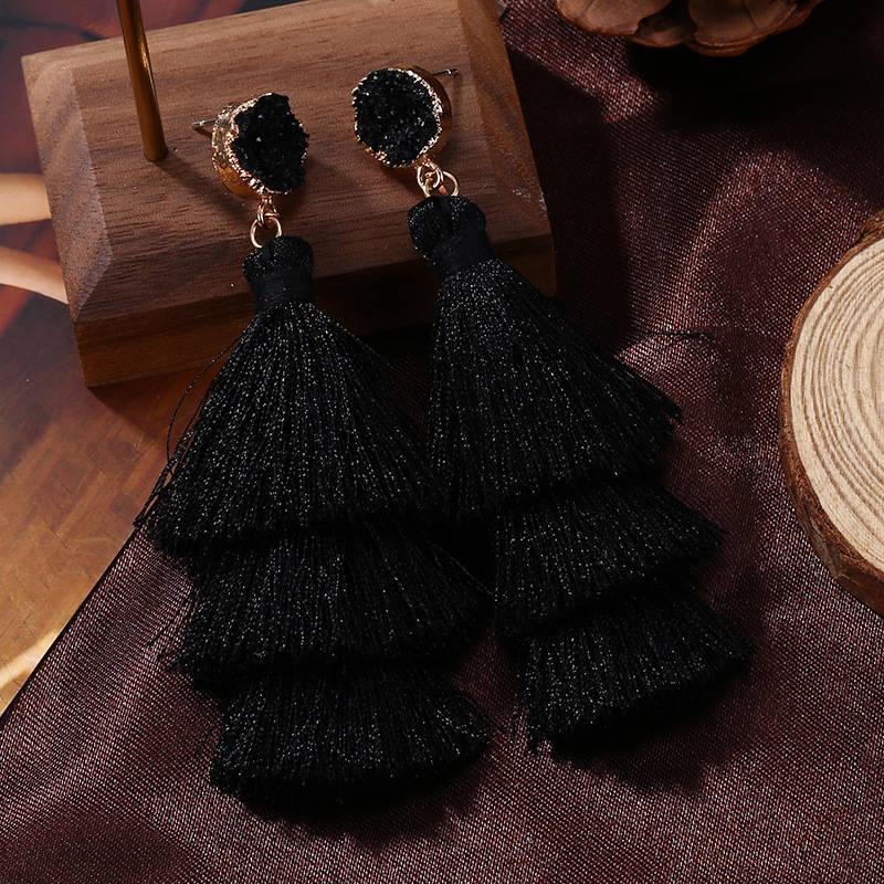 Silk Tassel Bohemian Layer Long Earrings