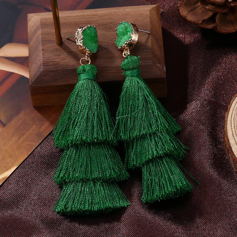 Silk Tassel Bohemian Layer Long Earrings