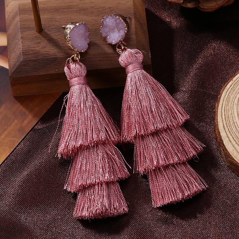 Silk Tassel Bohemian Layer Long Earrings