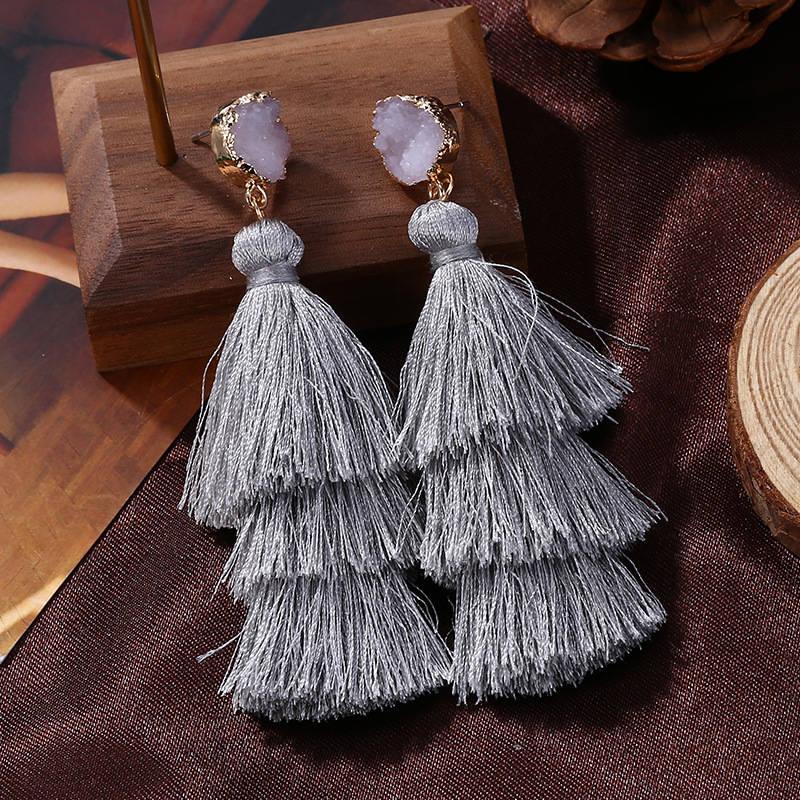 Silk Tassel Bohemian Layer Long Earrings